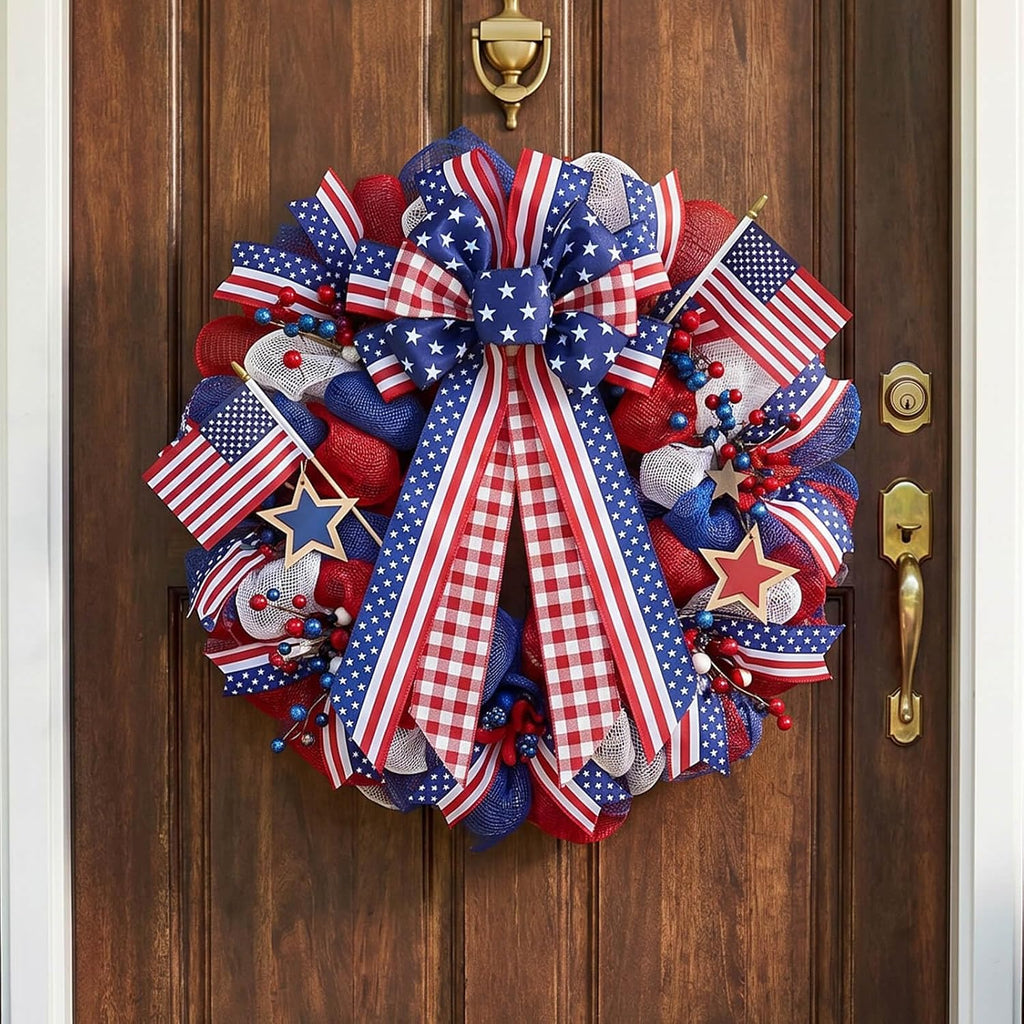 Large Patriotic Wreath Bow - Kutyndrix 4th of July Decor