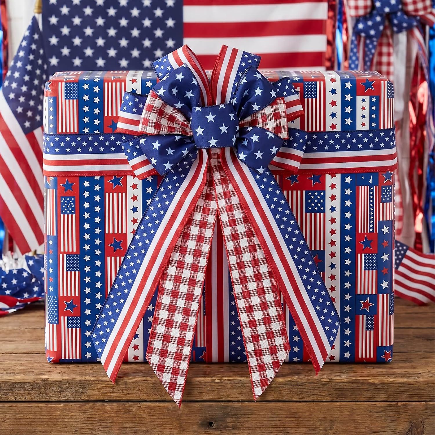 Large Patriotic Wreath Bow - Kutyndrix 4th of July Decor