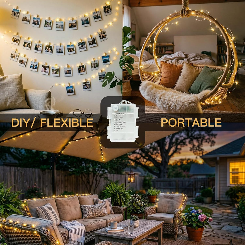 Suddus 33ft 100 LED Battery Operated Fairy Lights w/ Remote & Timer - Waterproof Twinkle String Lights for Indoor Outdoor Decor