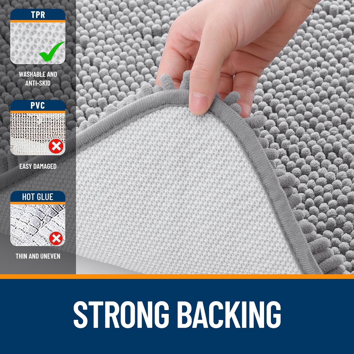 Soft Absorbent Chenille Bath Rug - OLANLY 30x20 Quick Dry Rubber Backed Mat for Bathroom