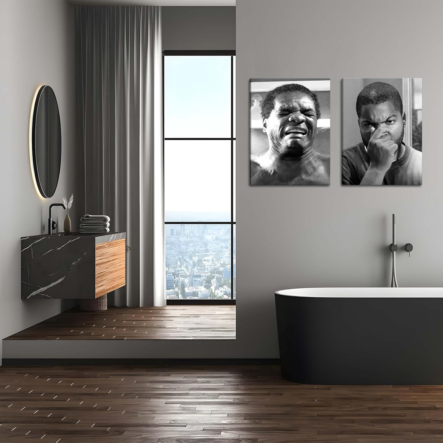 Funny Bathroom Wall Art Set of 2 - Black & White Comedy Movie Posters (12x16in) by ZNHART