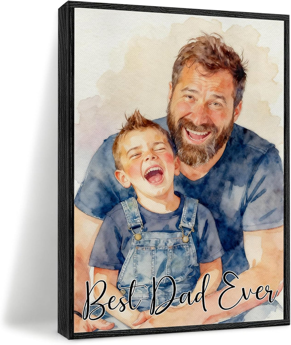Personalized Father's Day Gift - Custom Photo Canvas Print for Dad & Family - Premium Framed Wall Art Ready to Hang
