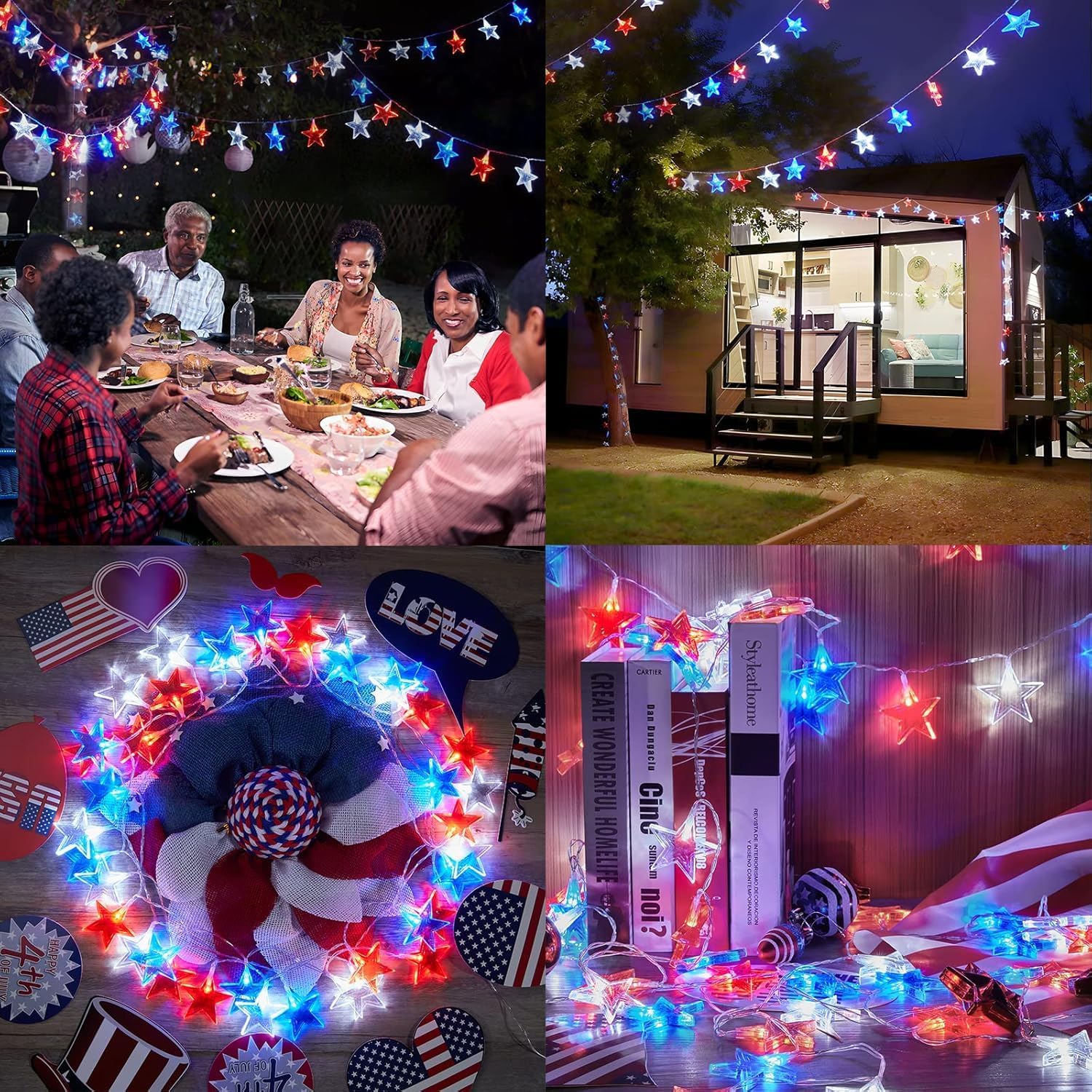 Dirnun 40-LED Red White Blue Star String Lights - 4th of July Patriotic Decor with Remote