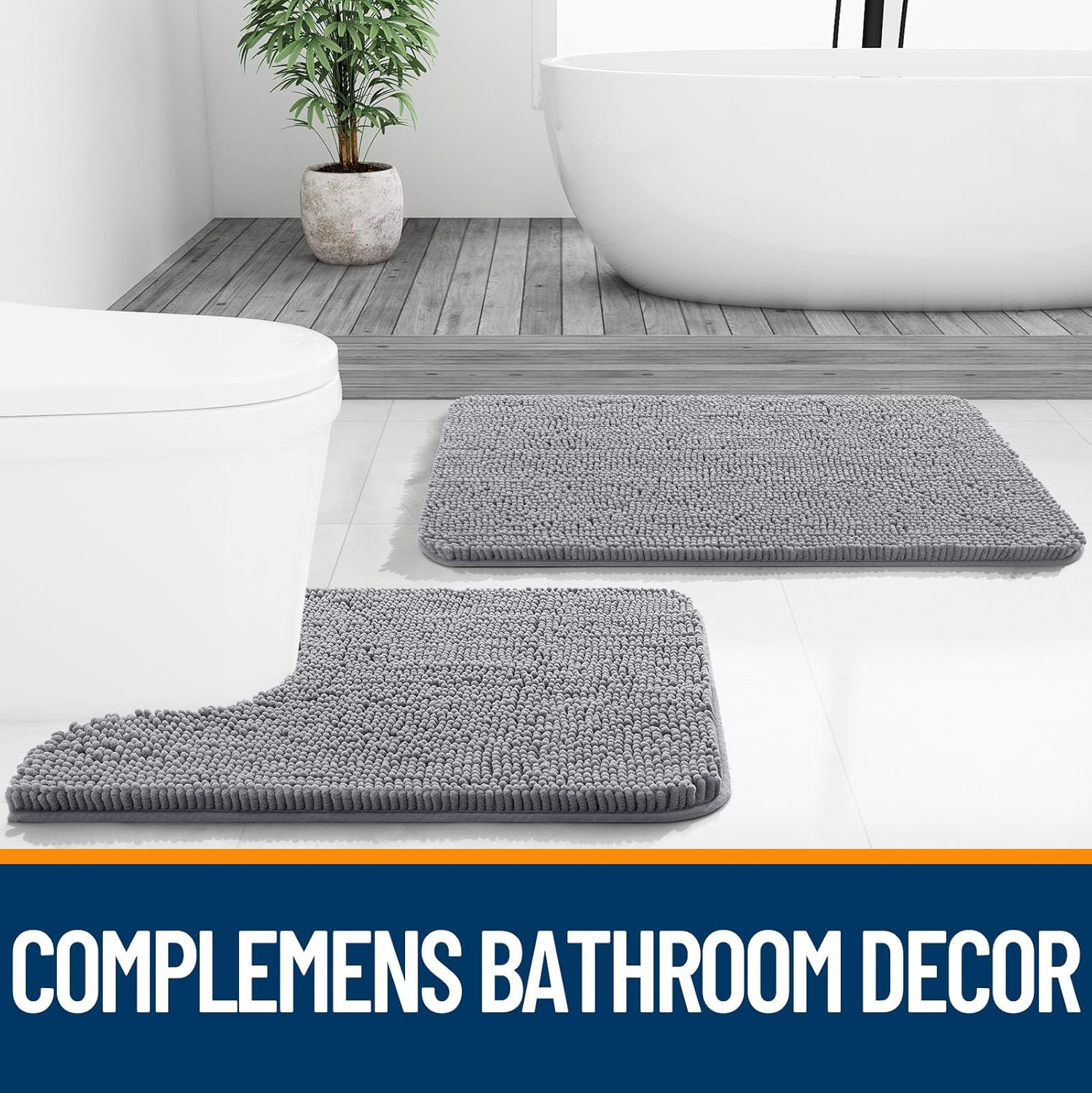 Soft Absorbent Chenille Bath Rug - OLANLY 30x20 Quick Dry Rubber Backed Mat for Bathroom