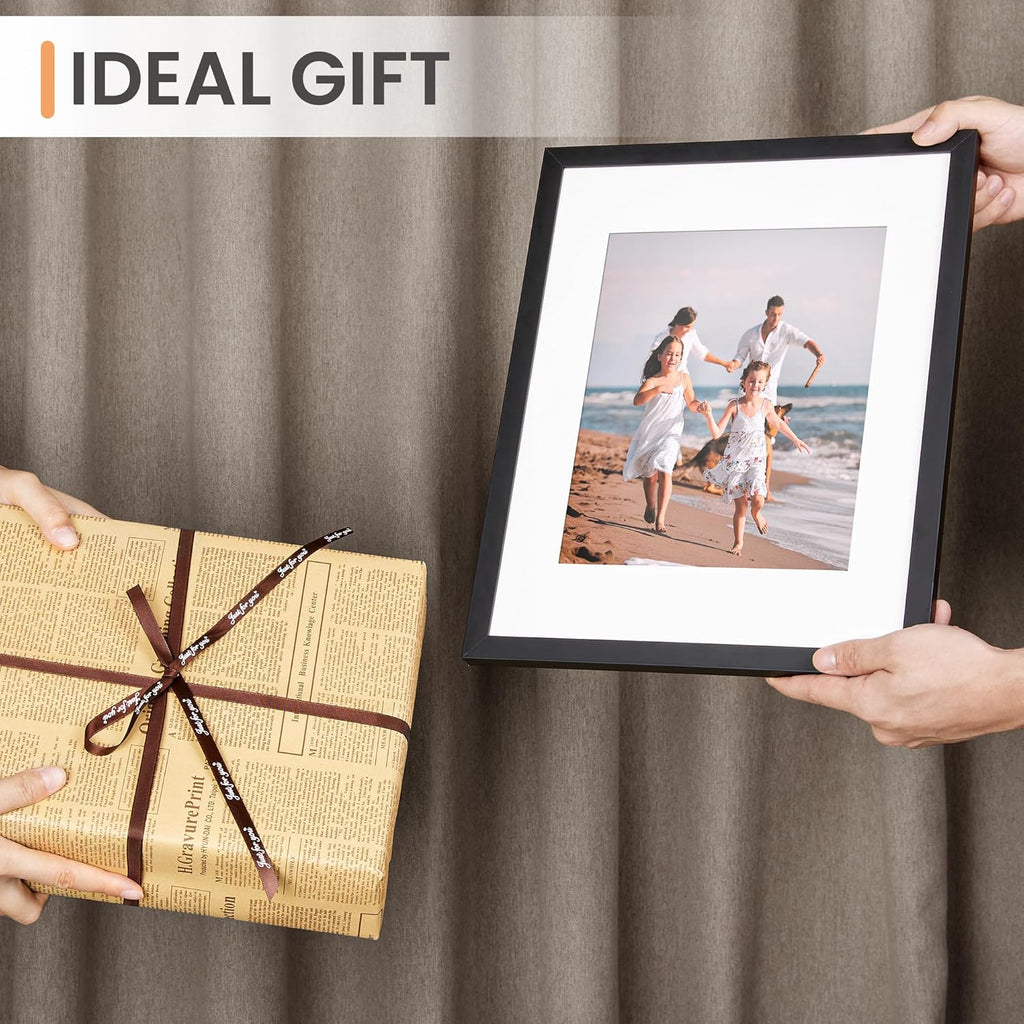upsimples 11x14 Black Picture Frame - Fits 8x10 with Mat or 11x14 Without, Wall Mount