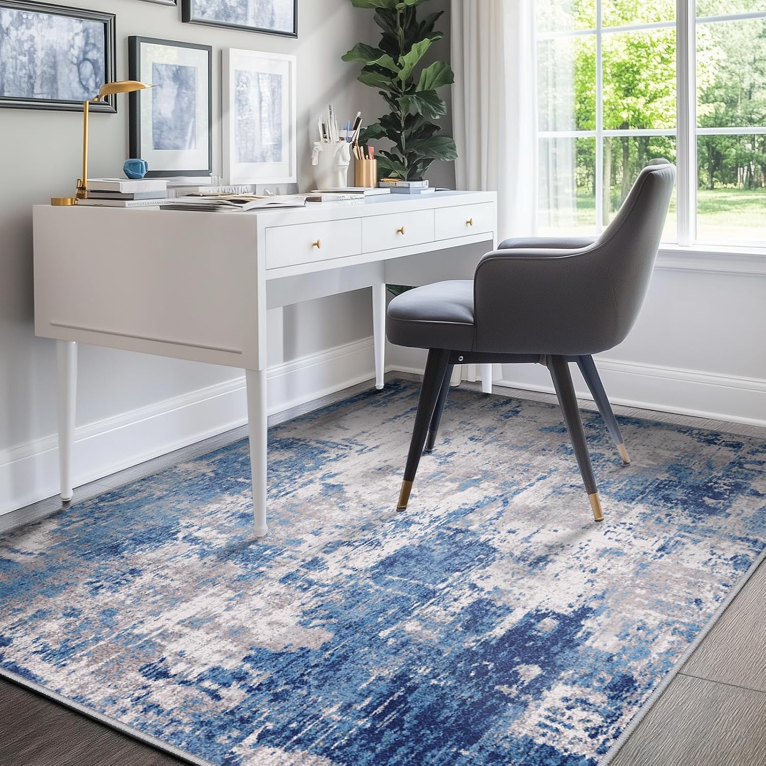RELEANY Tides Washable Non-Slip Modern Abstract Rug 5'x7' for Living Room