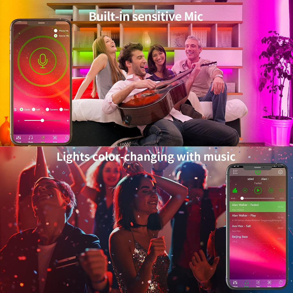 KSIPZE 100ft RGB Music Sync Smart LED Strip Lights for Home Decor & Parties