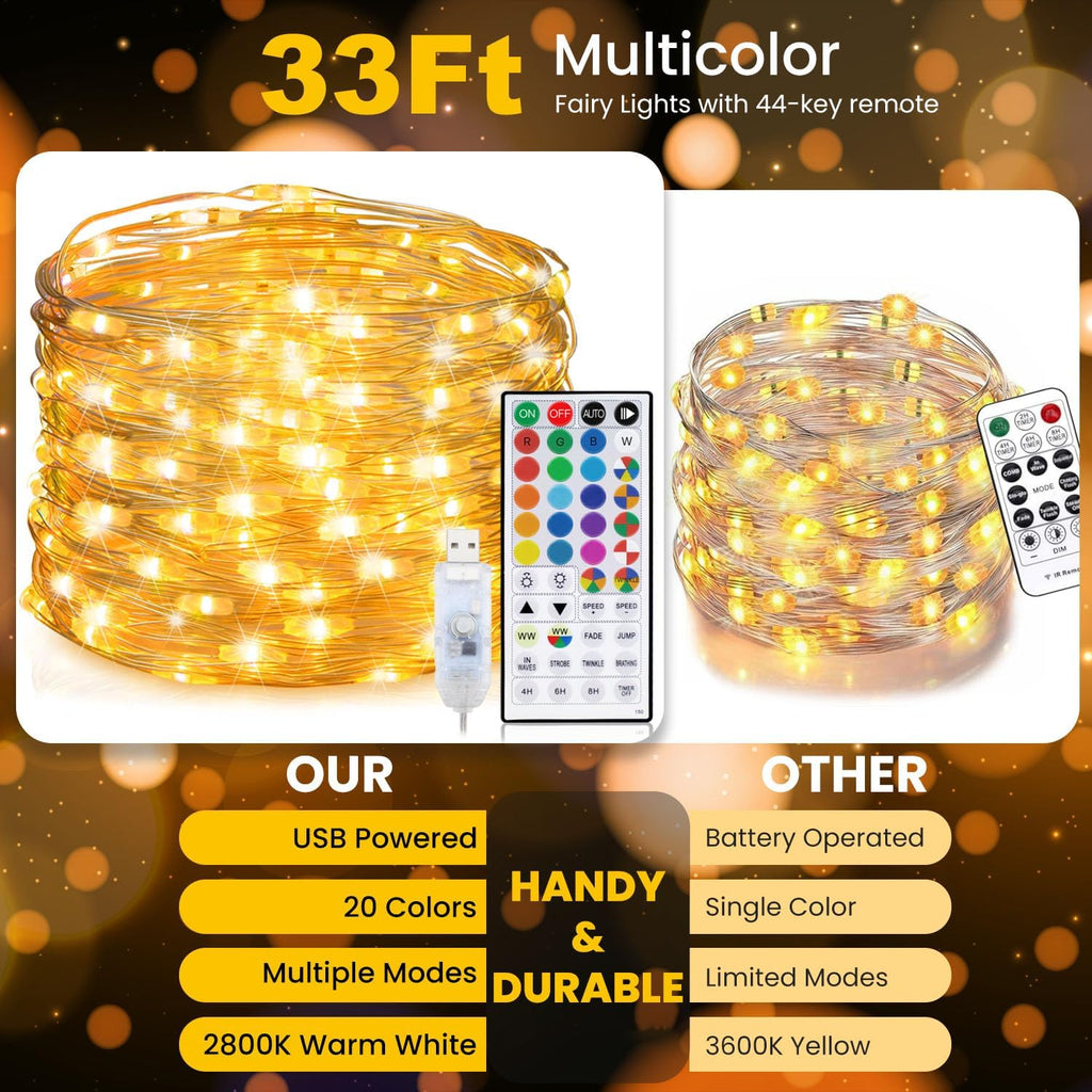 Homestarry 33ft USB Fairy Lights w/Remote - 100LED Multicolor String Lights