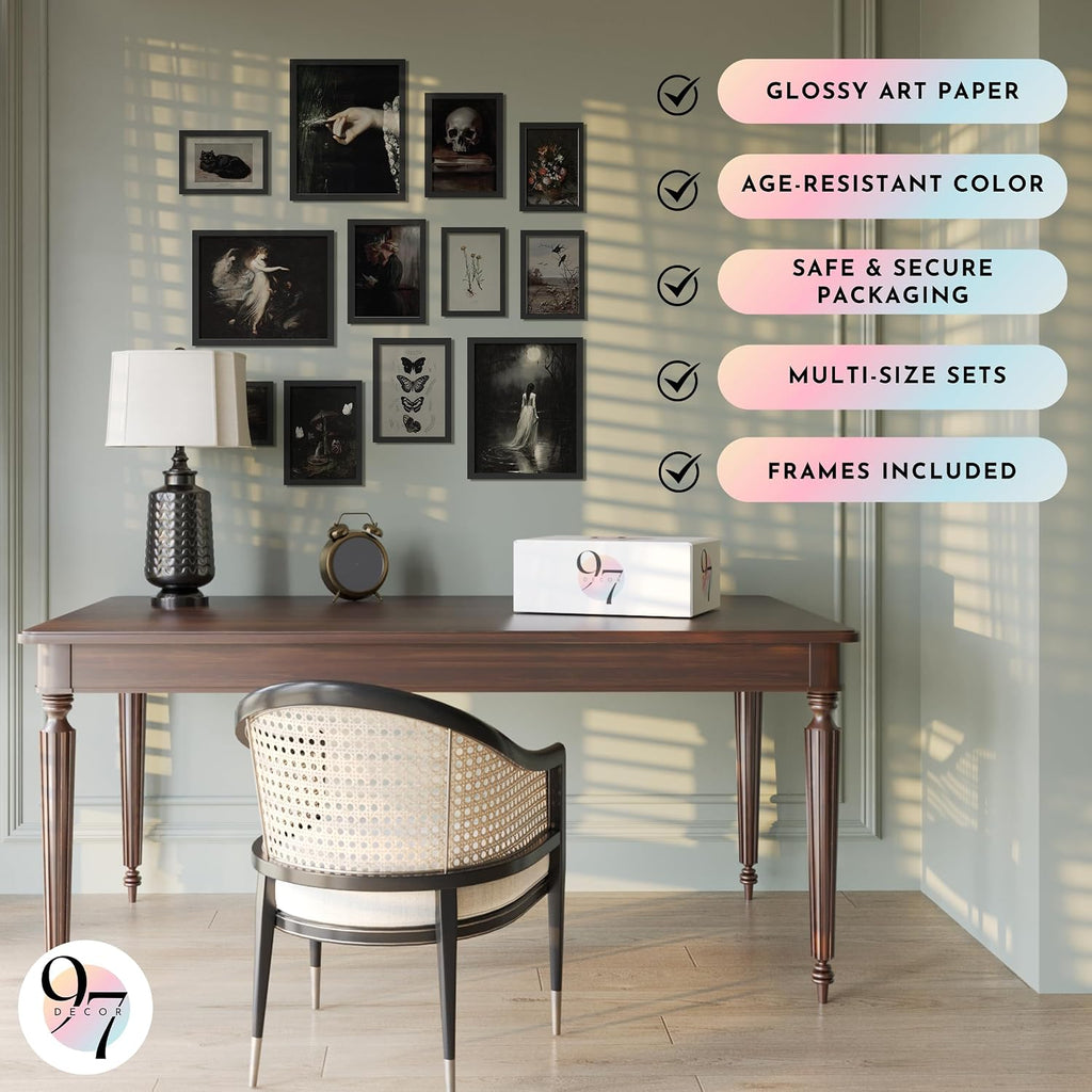 97 Decor Dark Academia Wall Art Set - Victorian Gothic Prints for Home Decor (12 Unframed Posters)