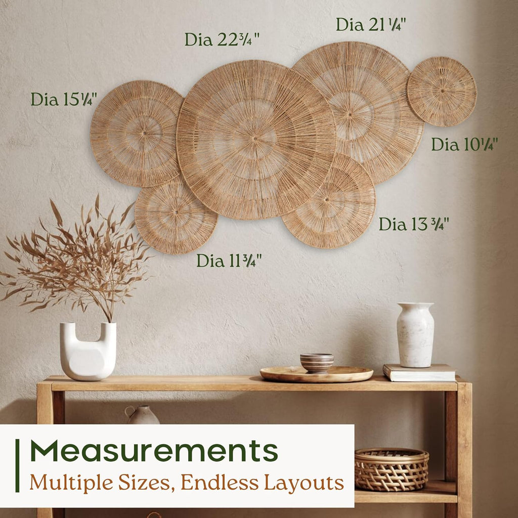 Chi An Home Boho Jute Wall Decor Baskets Set of 6 for Living Room Bedroom