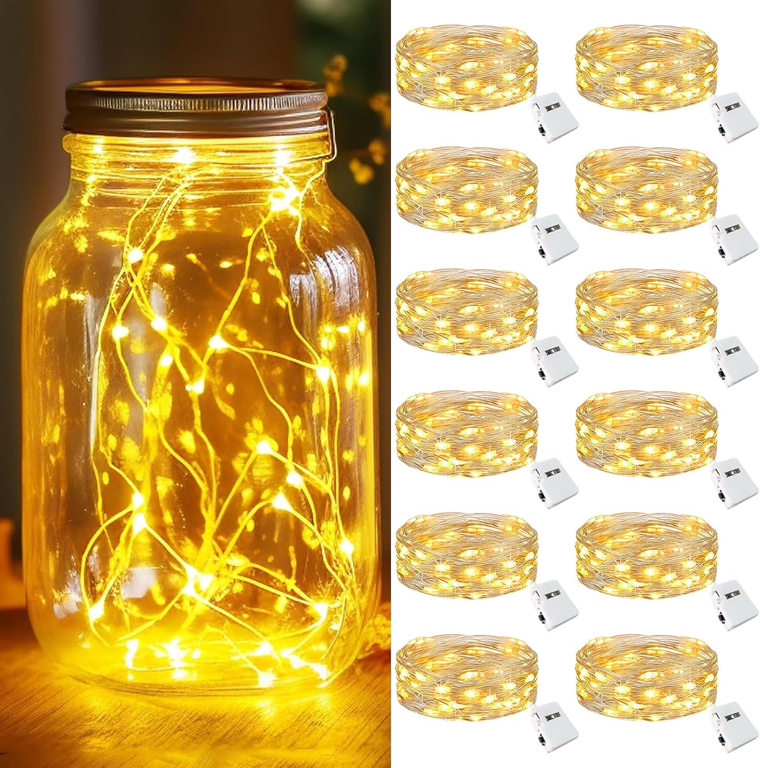 Kolpop 12 Pack Battery Operated LED Fairy Lights - 3 Modes, Waterproof String Lights for Christmas & Parties