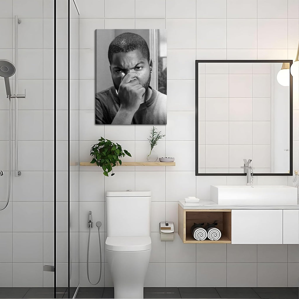 Funny Bathroom Wall Art Set of 2 - Black & White Comedy Movie Posters (12x16in) by ZNHART