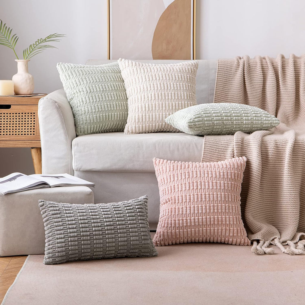 MIULEE Pack of 2 Corduroy Striped Throw Pillow Covers 18x18 Cream White Modern Home Decor