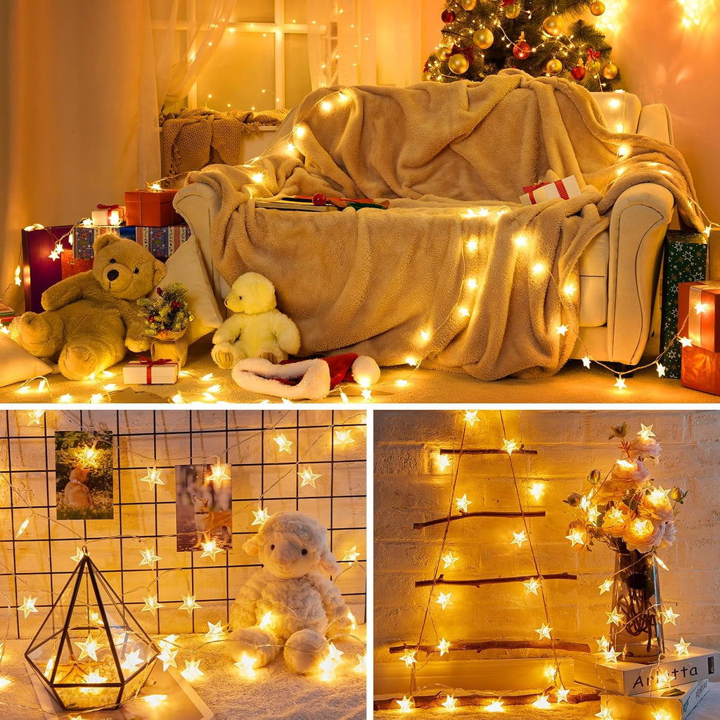 Minetom 17ft 50-LED Battery Timer Star Fairy String Lights for Indoor Outdoor Decor