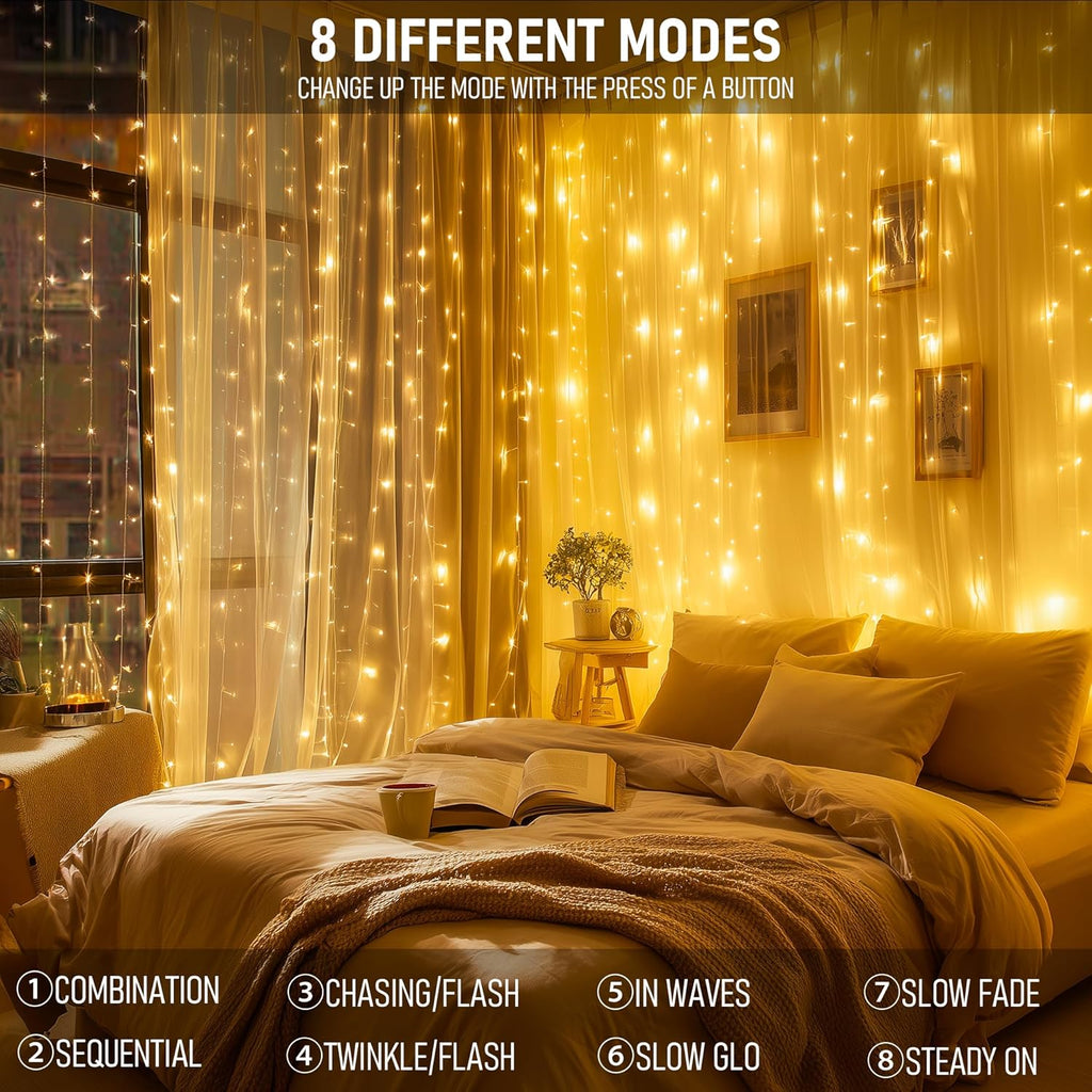 Dazzle Bright 300-LED Plug-in Curtain Lights for Indoor/Outdoor Decor
