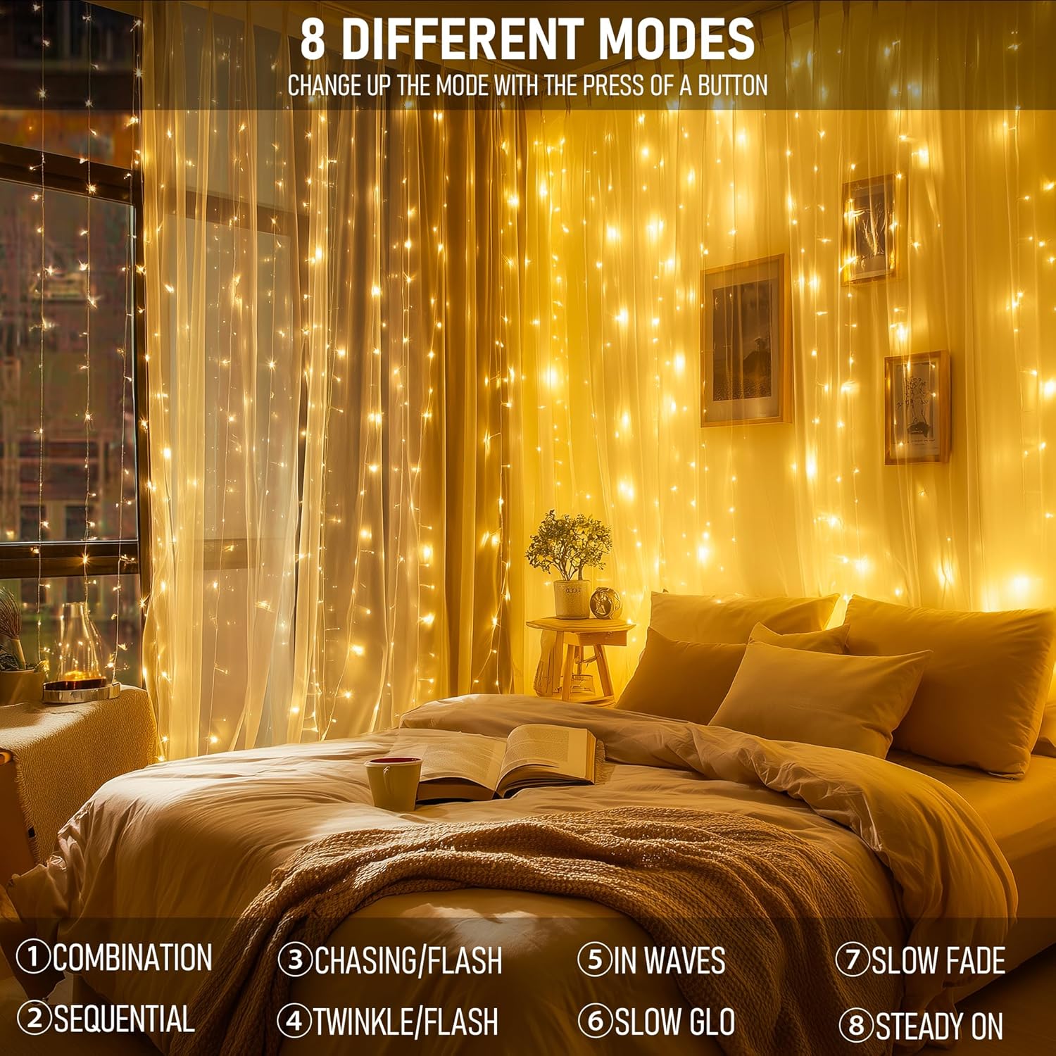 Dazzle Bright 300-LED Plug-in Curtain Lights for Indoor/Outdoor Decor