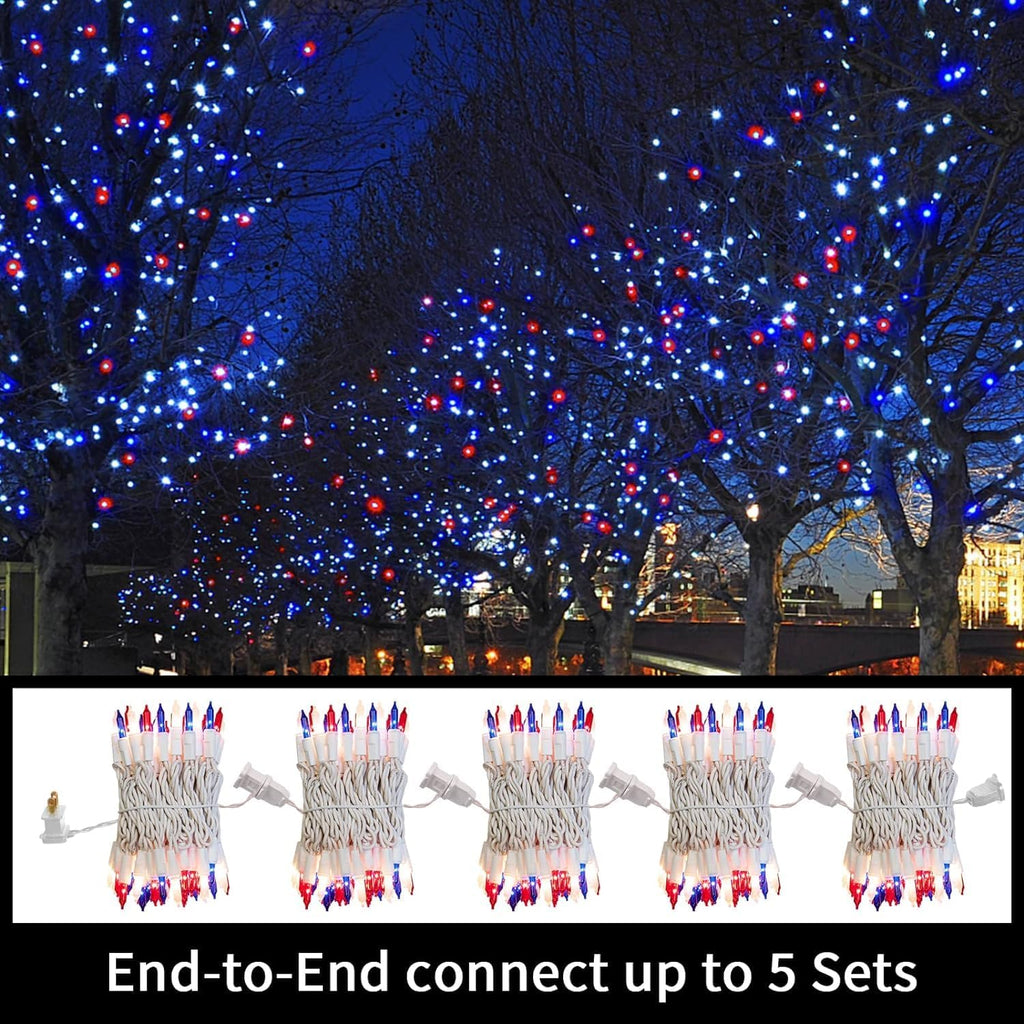LAMPHOME 100-Count Red White Blue Patriotic String Lights - 19.6ft Waterproof 4th of July Decor