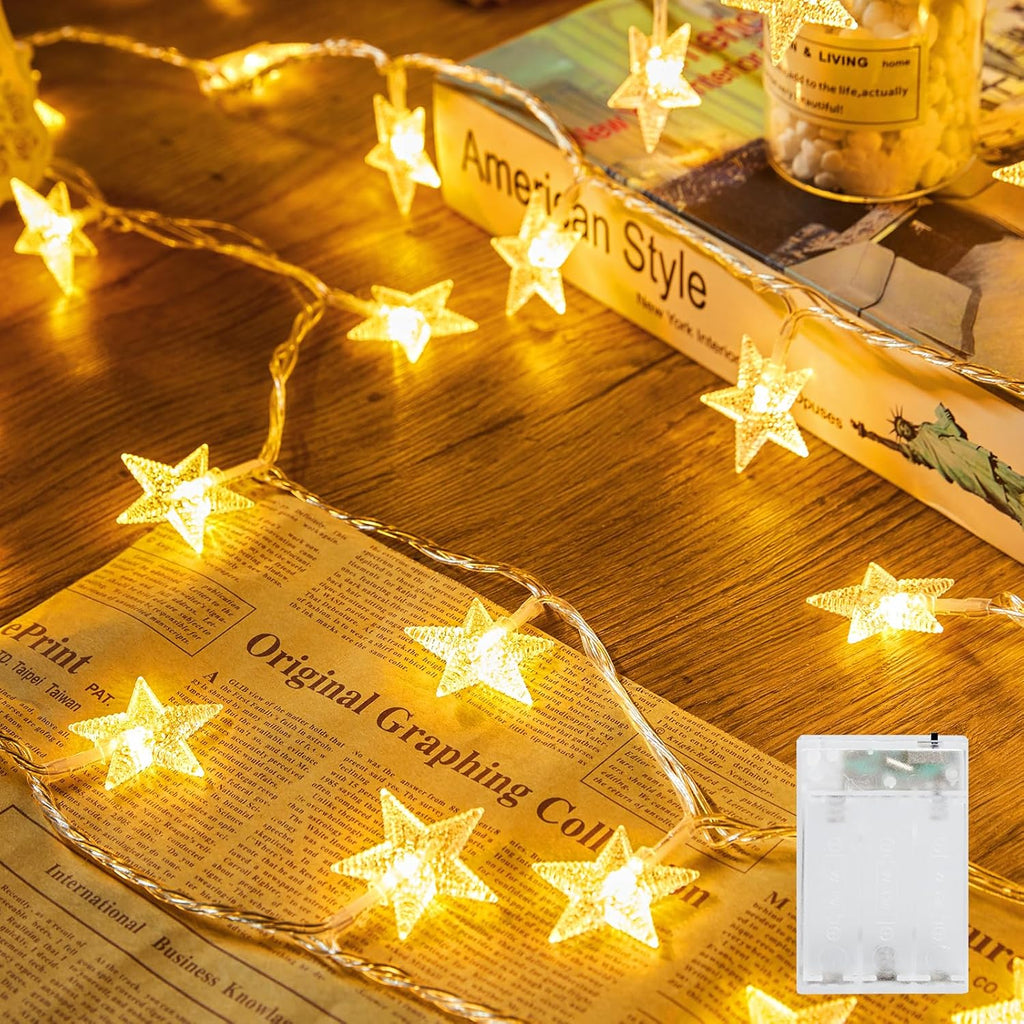 Minetom 17ft 50-LED Battery Timer Star Fairy String Lights for Indoor Outdoor Decor