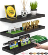 BAYKA Rustic Floating Shelves for Bathroom & Bedroom - 3-Pack Black, 22lb Capacity