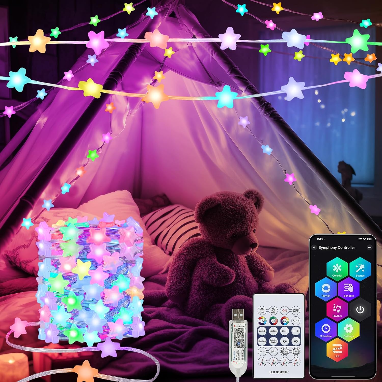 Echosari Smart Star Fairy Lights - 33ft RGB String Lights w/ App & Remote Control