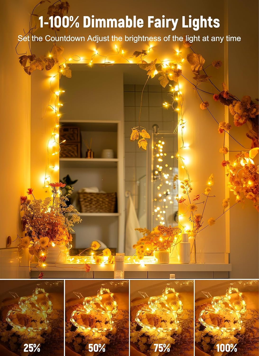 Minetom 33ft USB Fairy Lights - Waterproof Timer & Remote, 100 Warm White LEDs for Home Decor