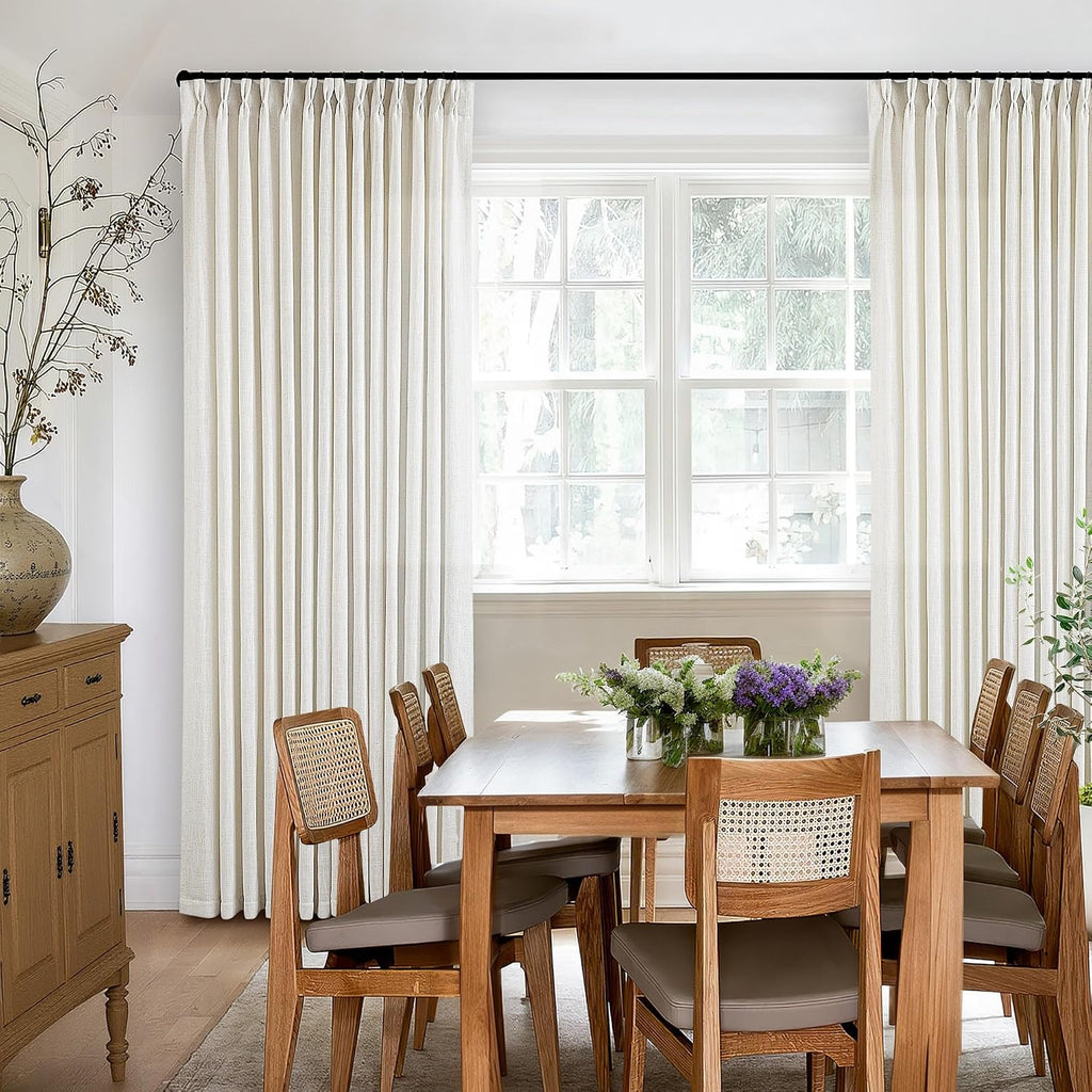 TWODRAPES Natural Pinch Pleat Linen Curtains 84x40 (2 Panels)