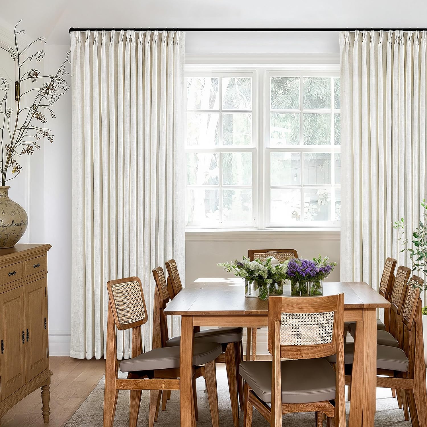 TWODRAPES Natural Pinch Pleat Linen Curtains 84x40 (2 Panels)