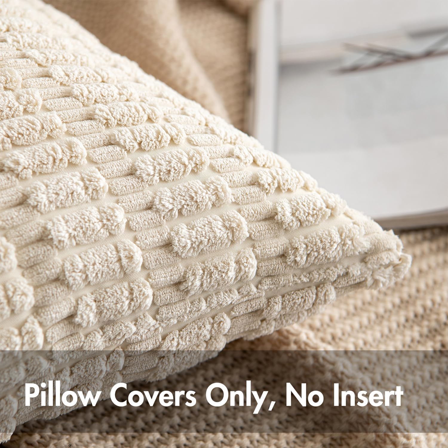 MIULEE Pack of 2 Corduroy Striped Throw Pillow Covers 18x18 Cream White Modern Home Decor