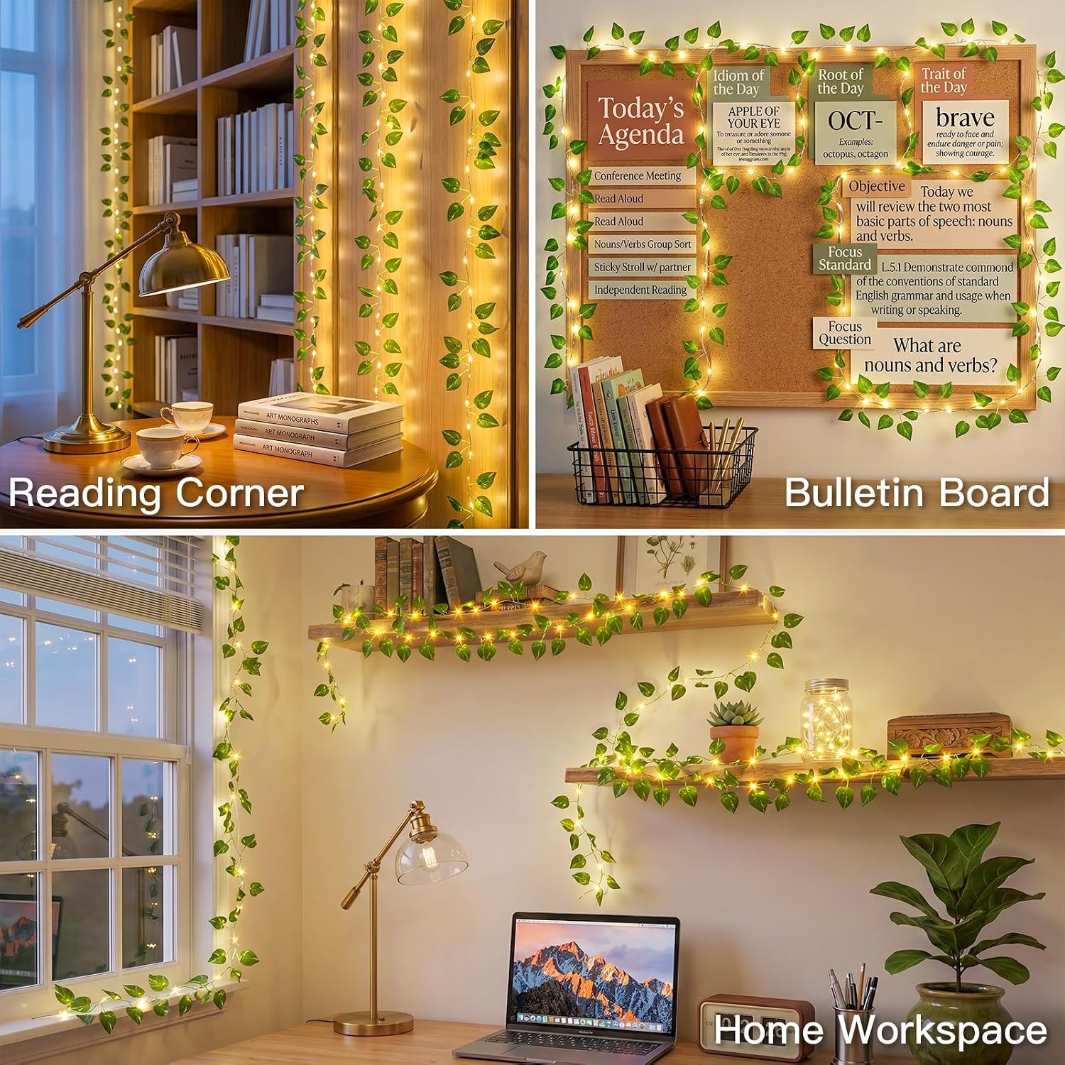 Suddus Battery-Operated Pothos Vine String Lights - 100 Warm White LEDs w/ Remote for Decor