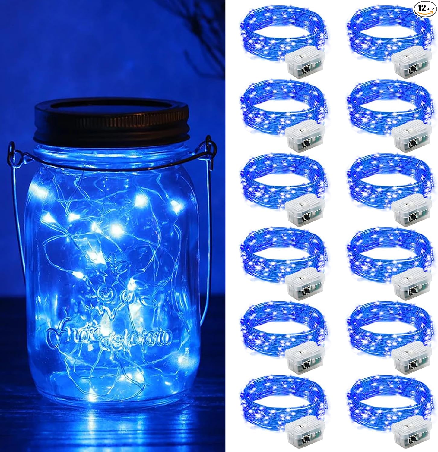 ZGWJ 12 Pack Blue Battery Fairy Lights - 7ft 20 LED String Lights for Indoor/Outdoor Decor