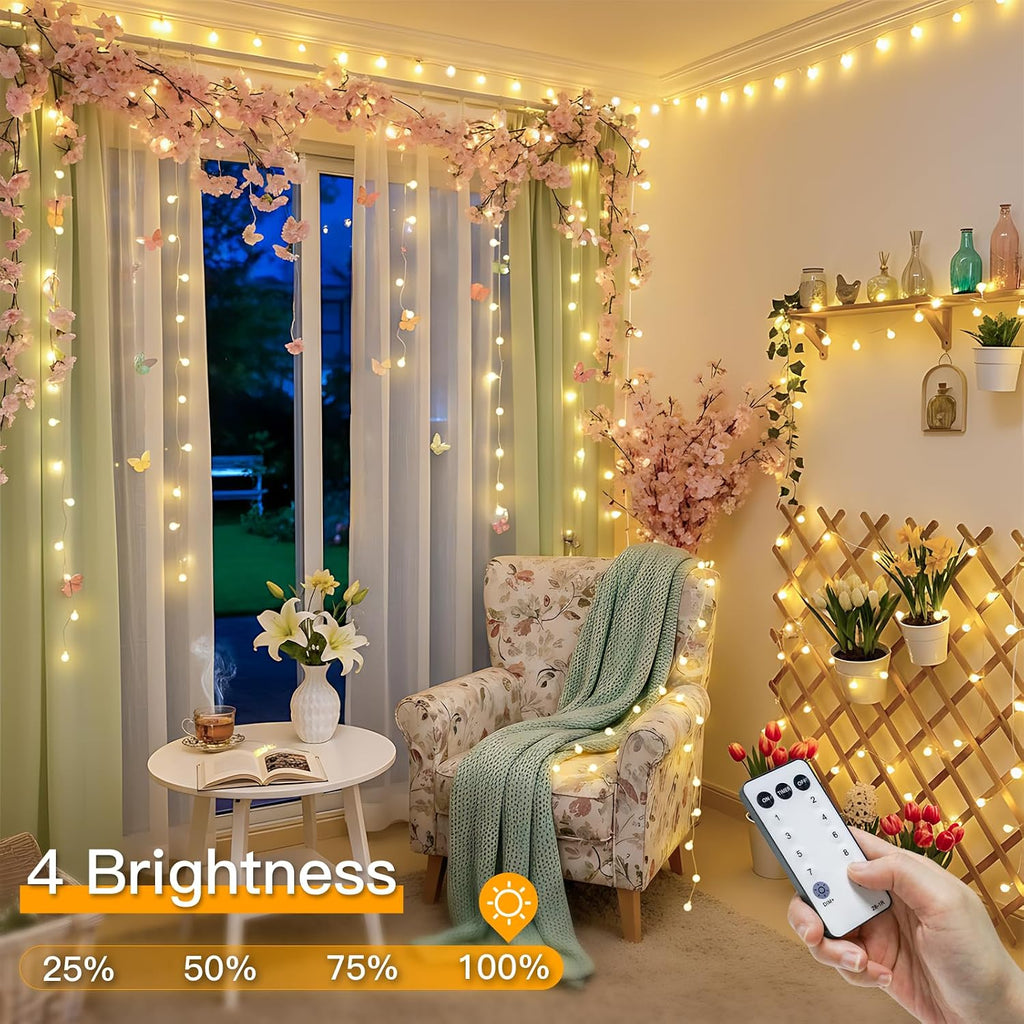 Suddus 33ft 100-LED Connectable String Lights w/Remote for Bedroom, Warm White