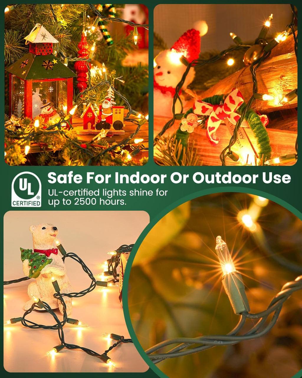 Minetom 100 Clear Christmas String Lights Green Wire - Indoor Outdoor Festive Decor