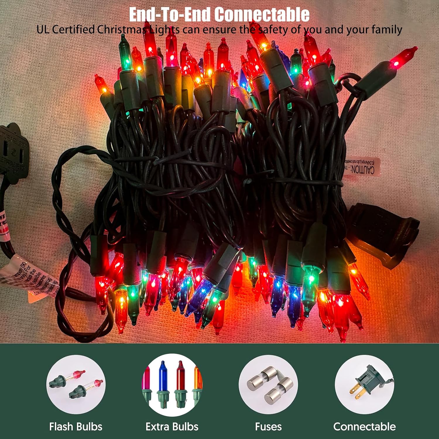 HISHINY 100-Count Multicolor Christmas String Lights (21ft) - UL Certified Indoor/Outdoor Decor