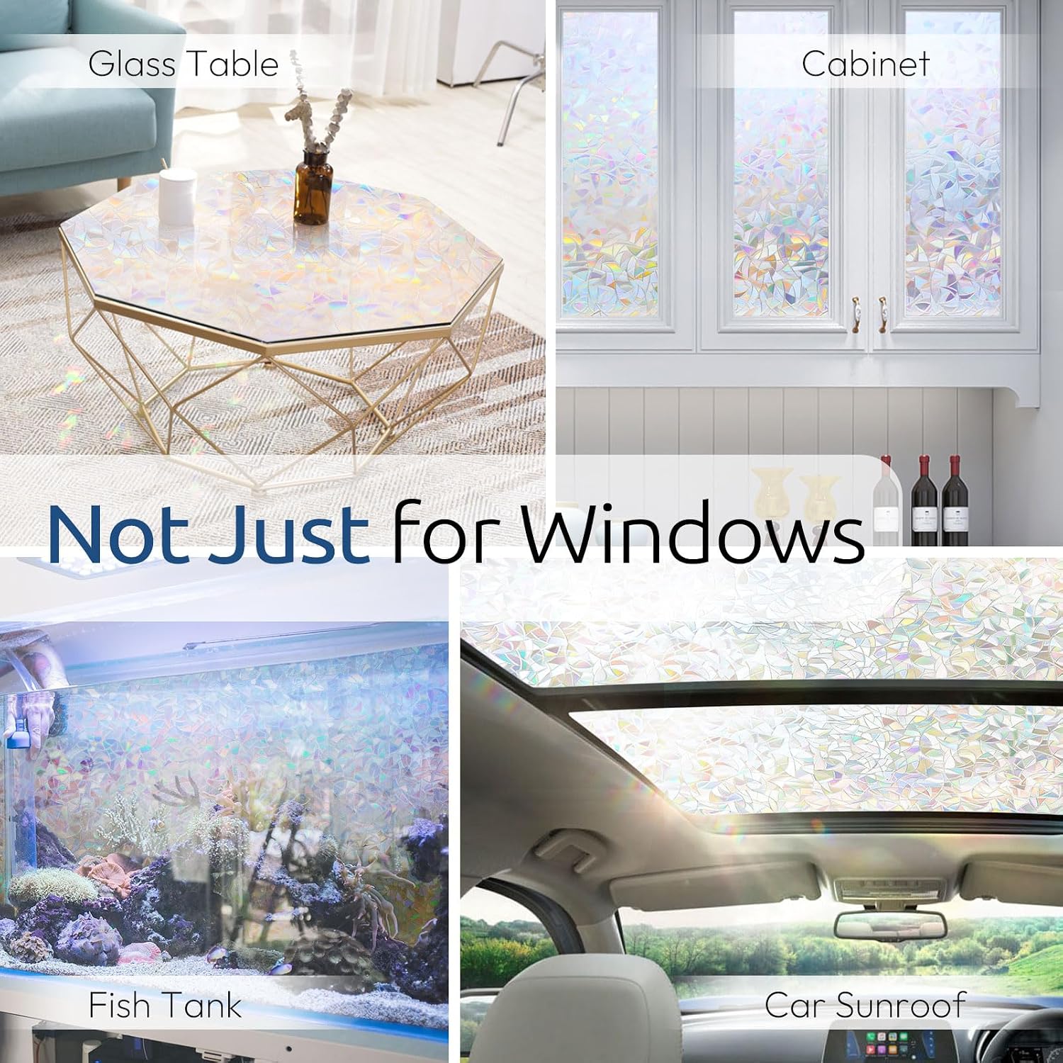 rabbitgoo Rainbow Window Film - Decorative Stained Glass Cling for Privacy & UV Protection