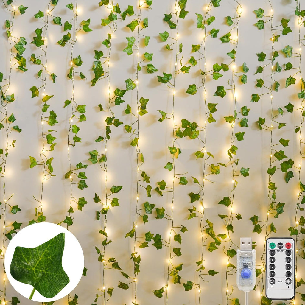 Suddus 200 LED Ivy Curtain Lights for Bedroom - 6.5ft x 6.5ft with Remote (Warm White)