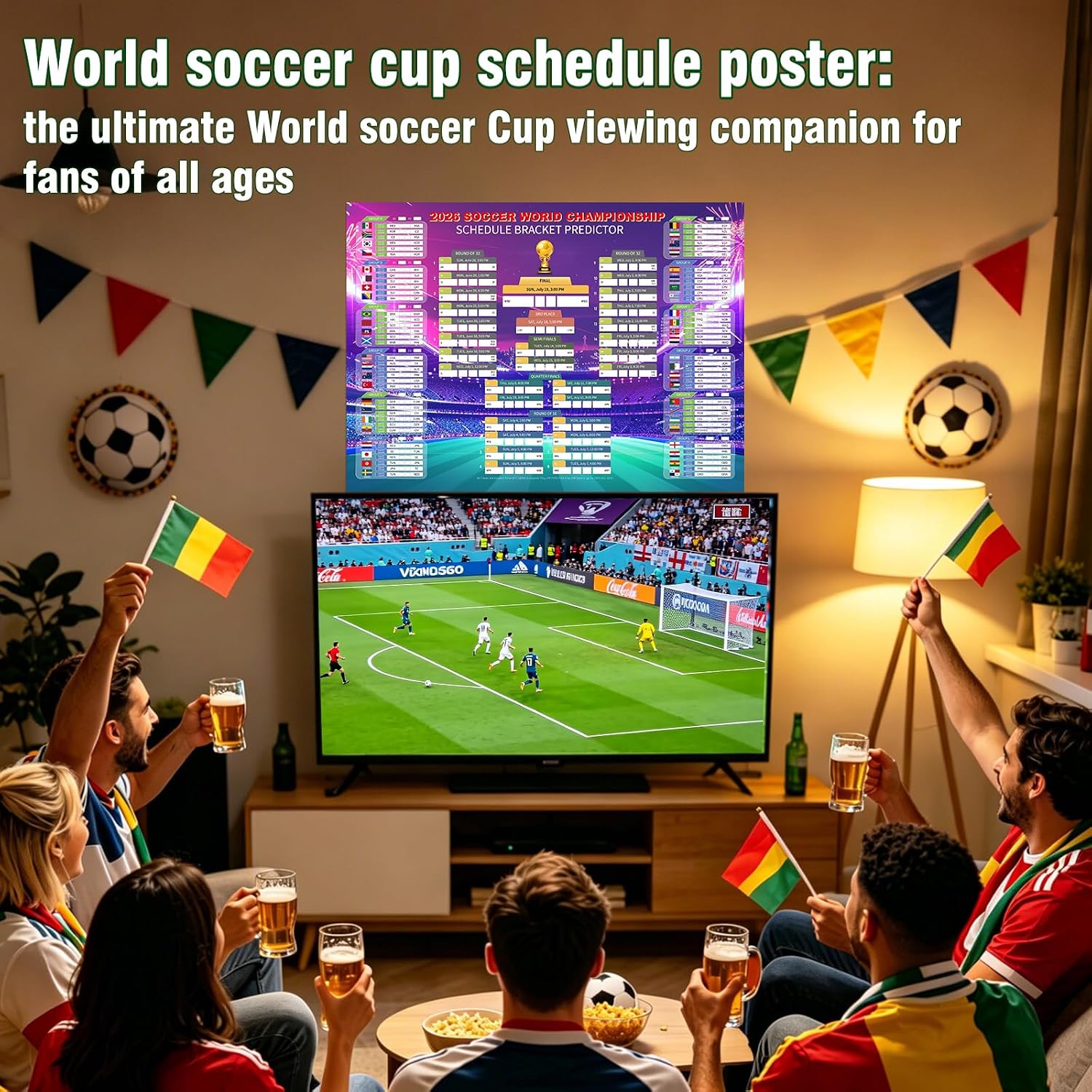 AOXFOXMAS 2026 Soccer Cup Schedule Poster Kit - 43x32 Inch Dual Posters & Tracking Stickers for Fans