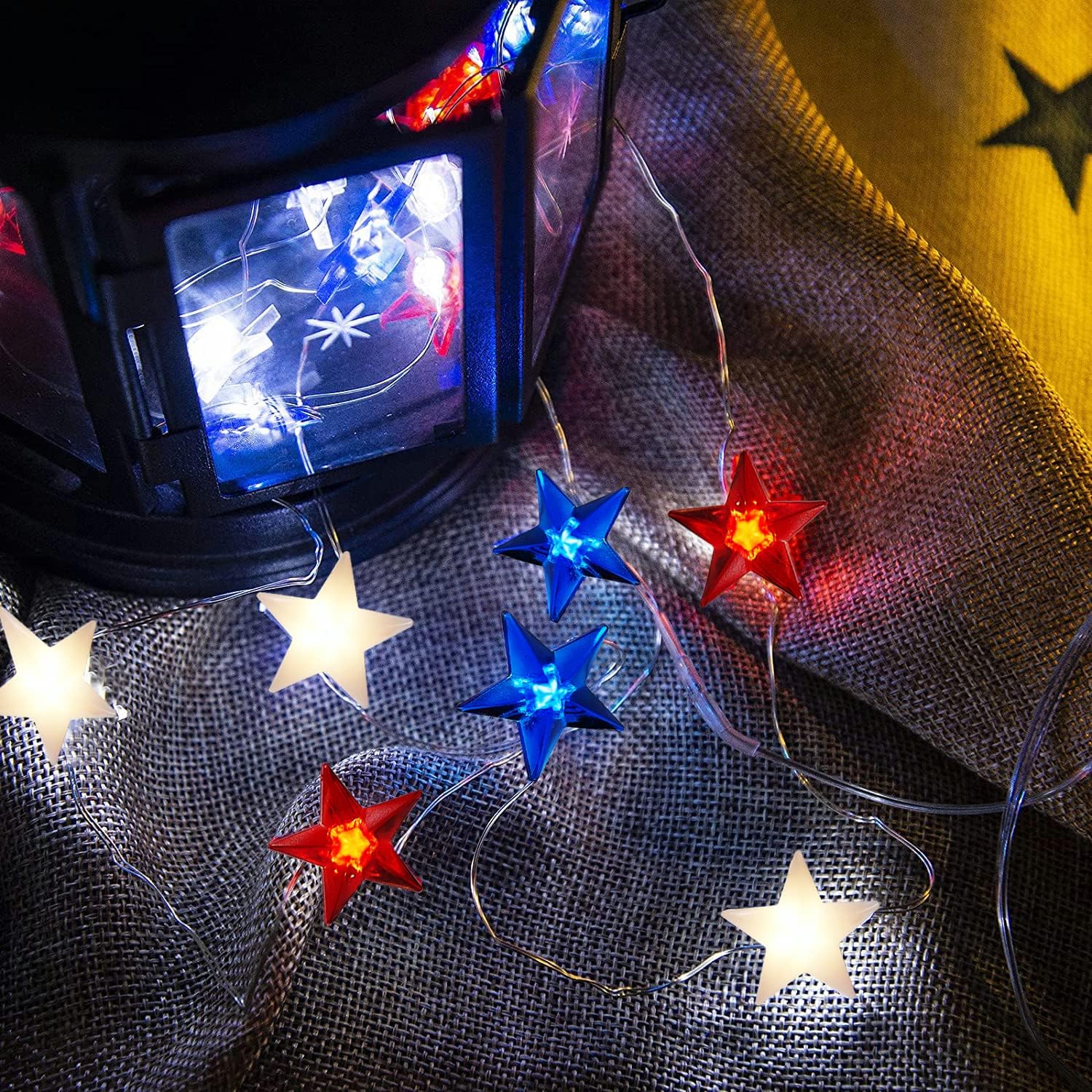 Ineximun 4th of July Patriotic String Lights - Red White Blue Battery Operated 16ft 50LED with Timer & Remote