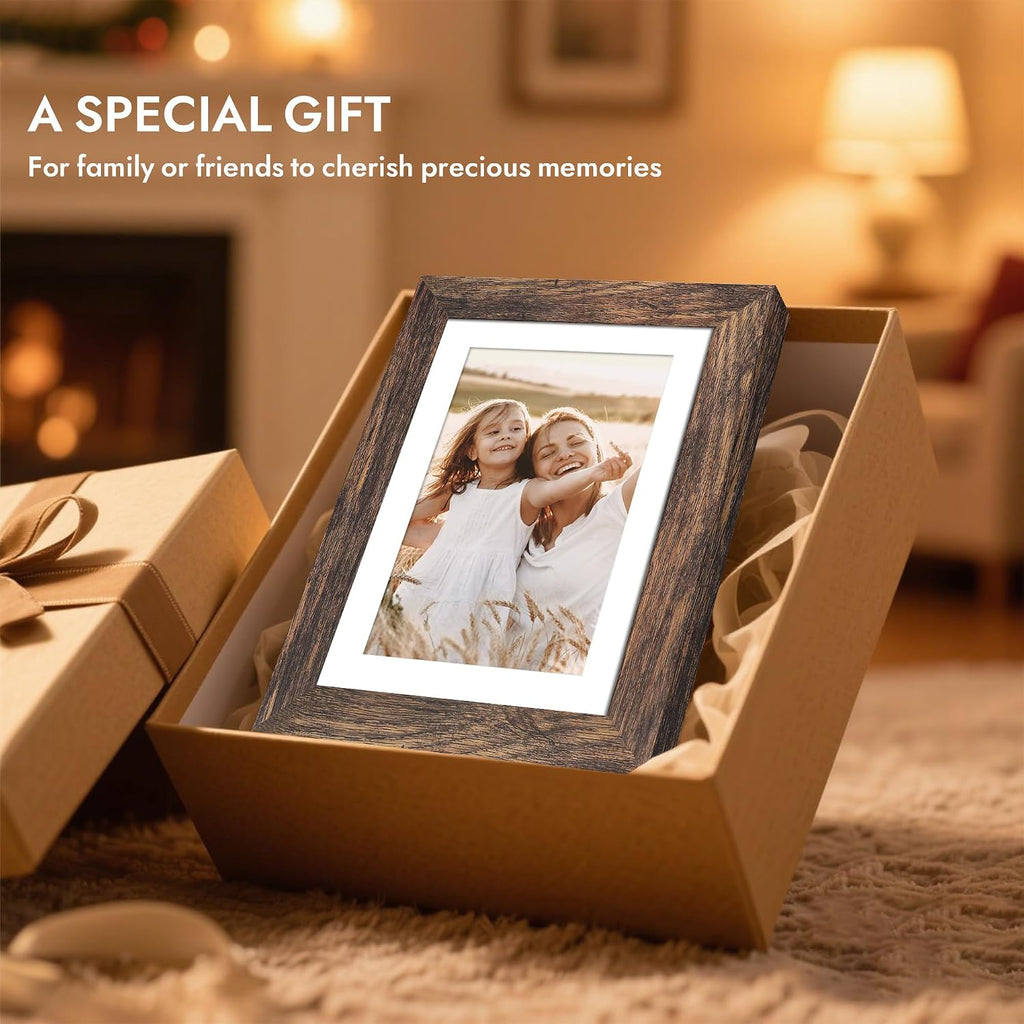 Hongkee 8x10 Wooden Picture Frame - Real Glass Rustic Brown, Wall/Tabletop Display