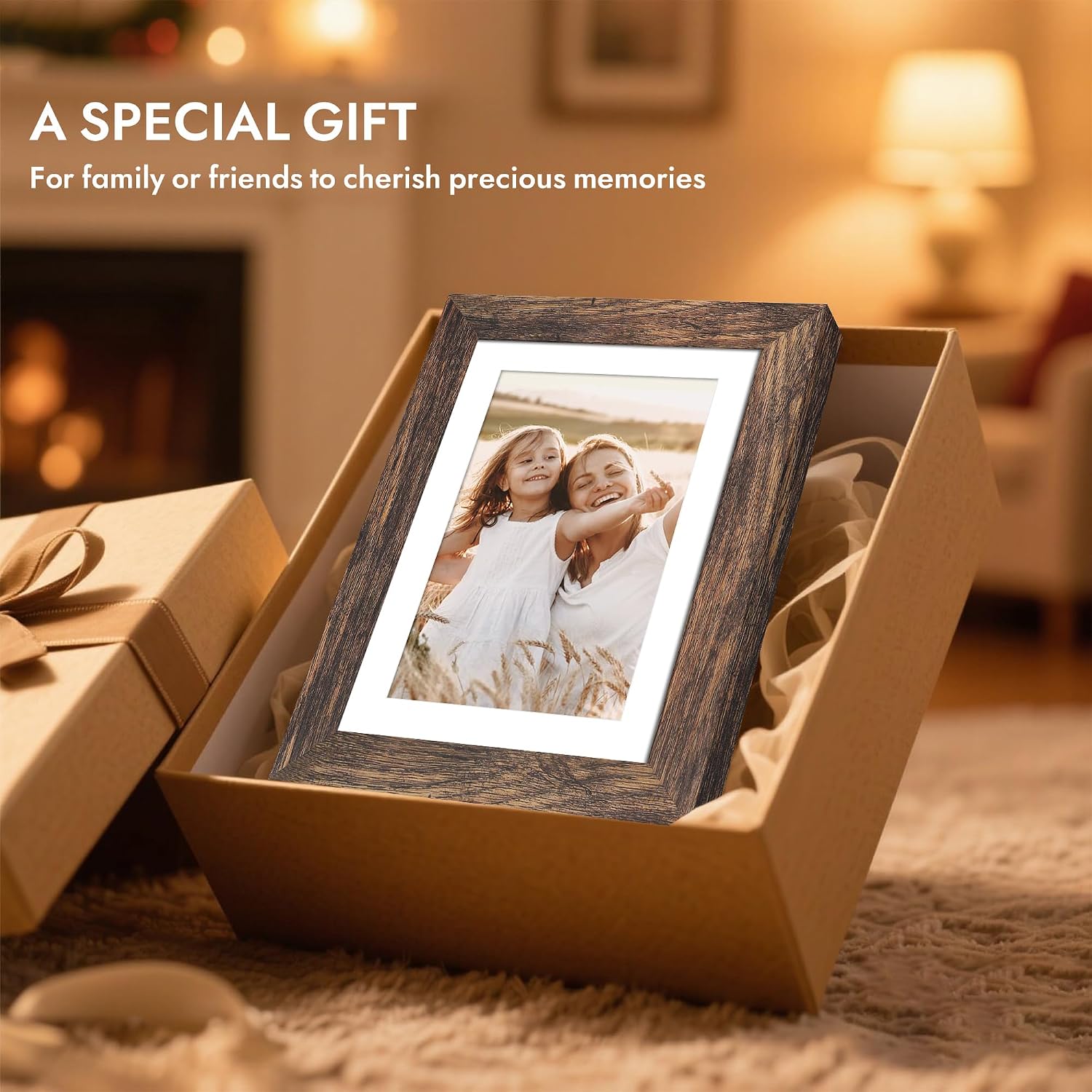 Hongkee 8x10 Wooden Picture Frame - Real Glass Rustic Brown, Wall/Tabletop Display
