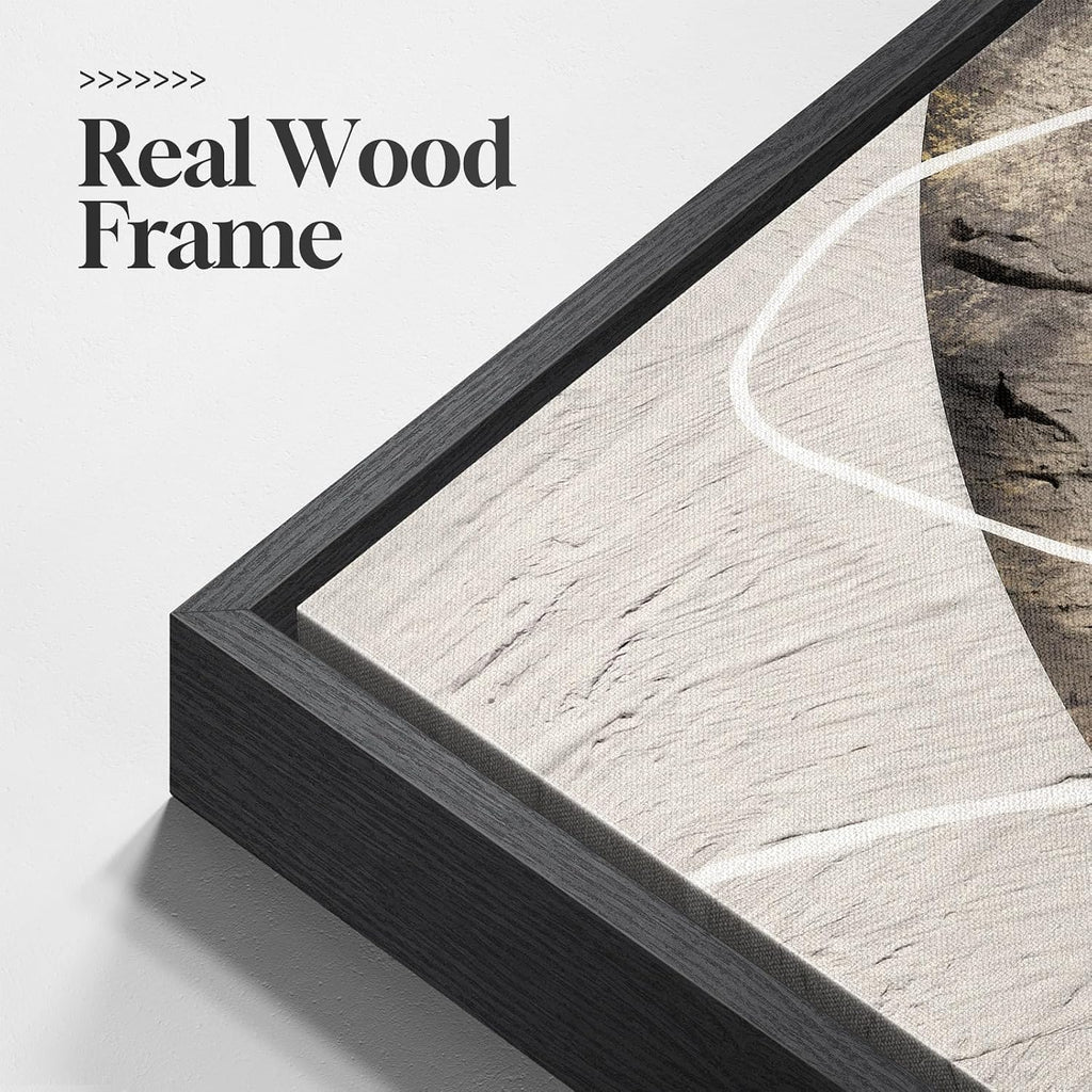 Large Framed Neutral Abstract Wall Art Set for Living Room - 3 Piece Canvas Prints (24x36 Inch)