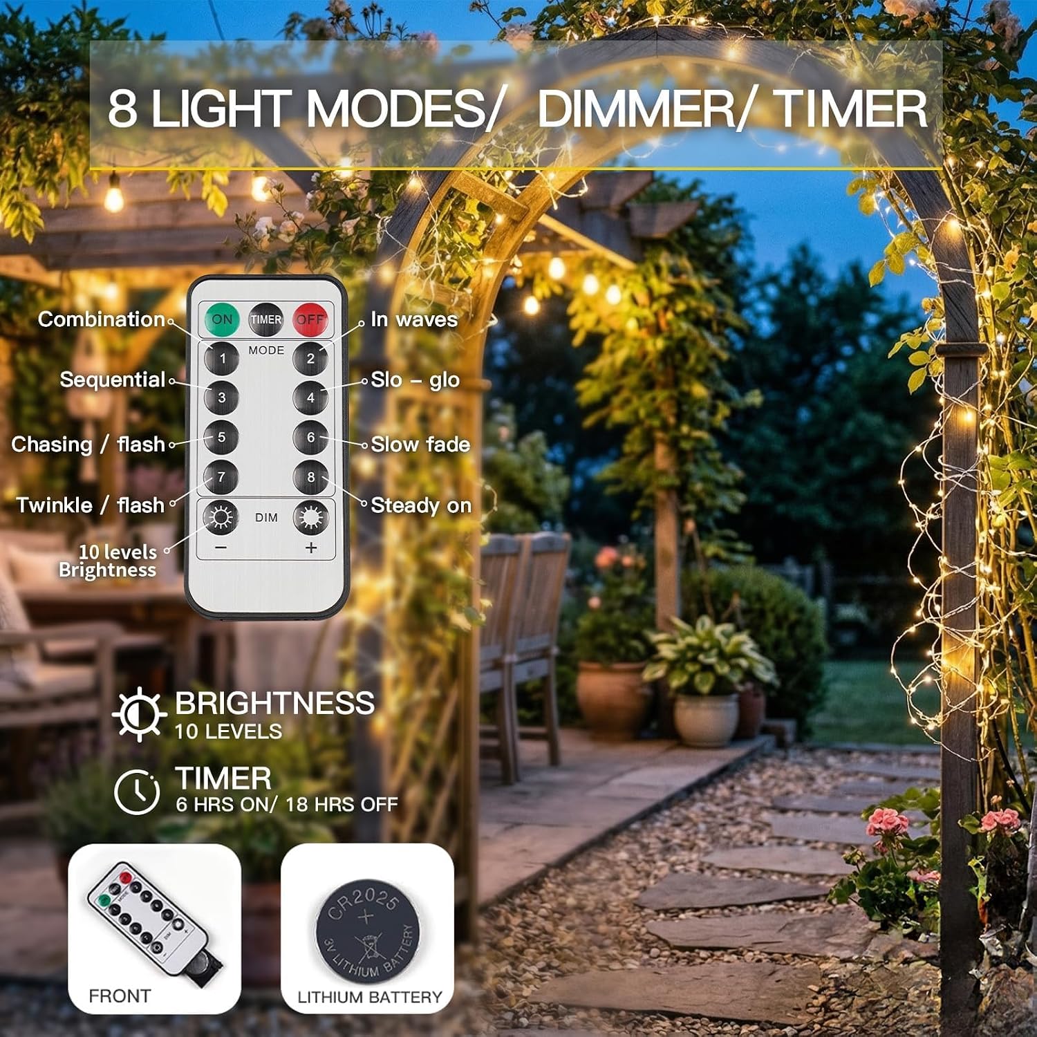 Suddus 33ft 100 LED Battery Operated Fairy Lights w/ Remote & Timer - Waterproof Twinkle String Lights for Indoor Outdoor Decor