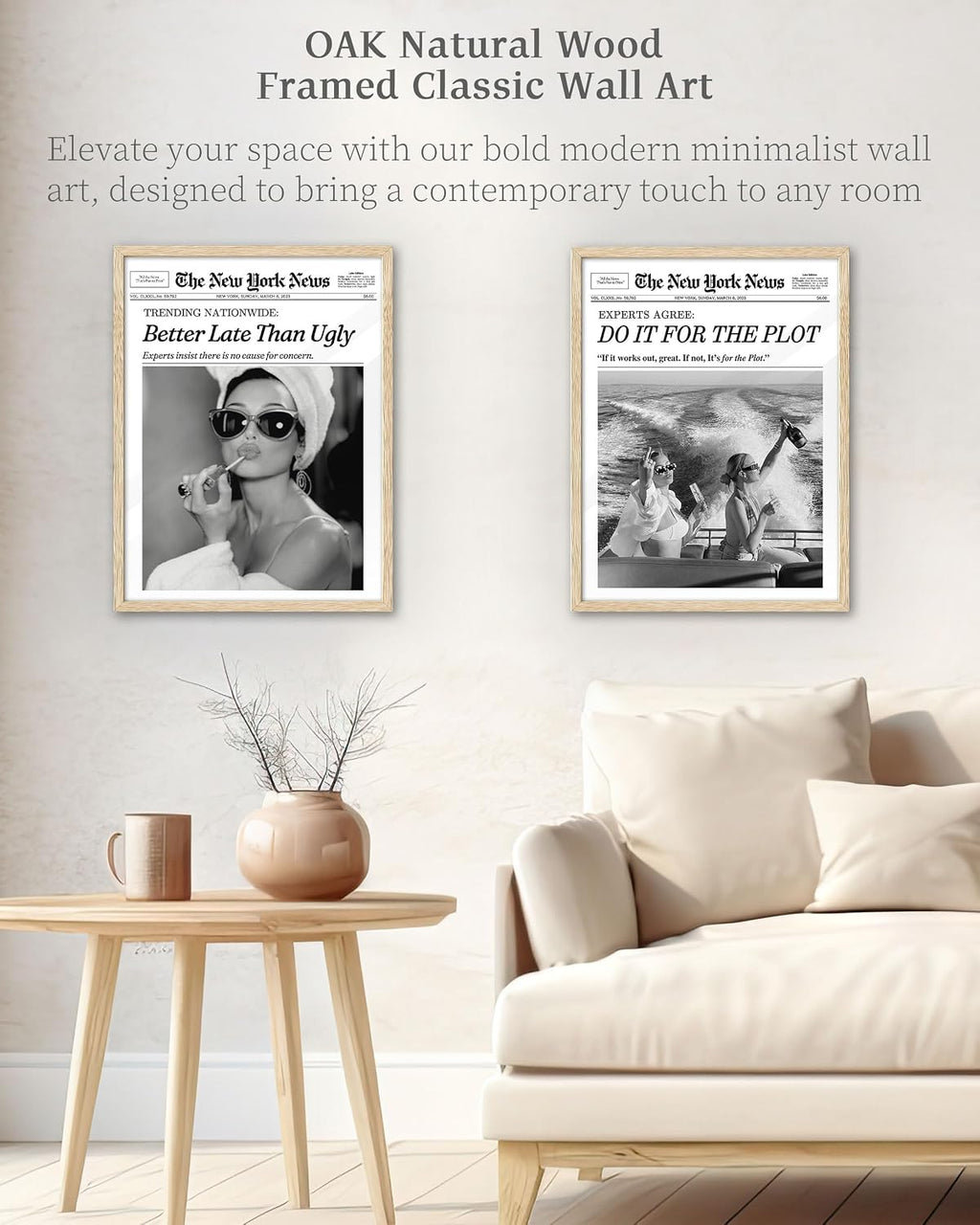 iHery Audrey Hepburn 'Better Late Than Ugly' Vintage Print Wall Art - Natural Oak Frame 12x16