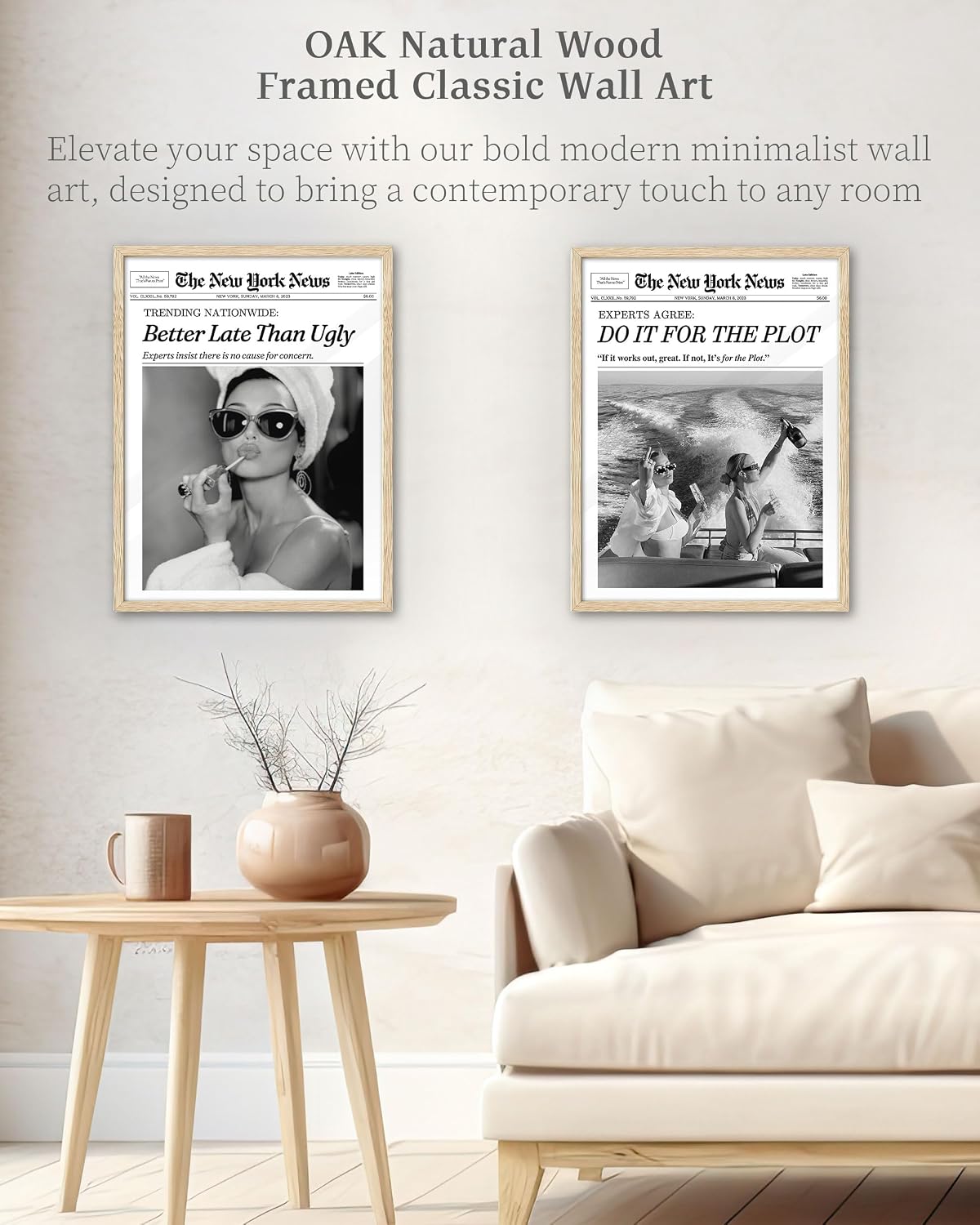 iHery Audrey Hepburn 'Better Late Than Ugly' Vintage Print Wall Art - Natural Oak Frame 12x16
