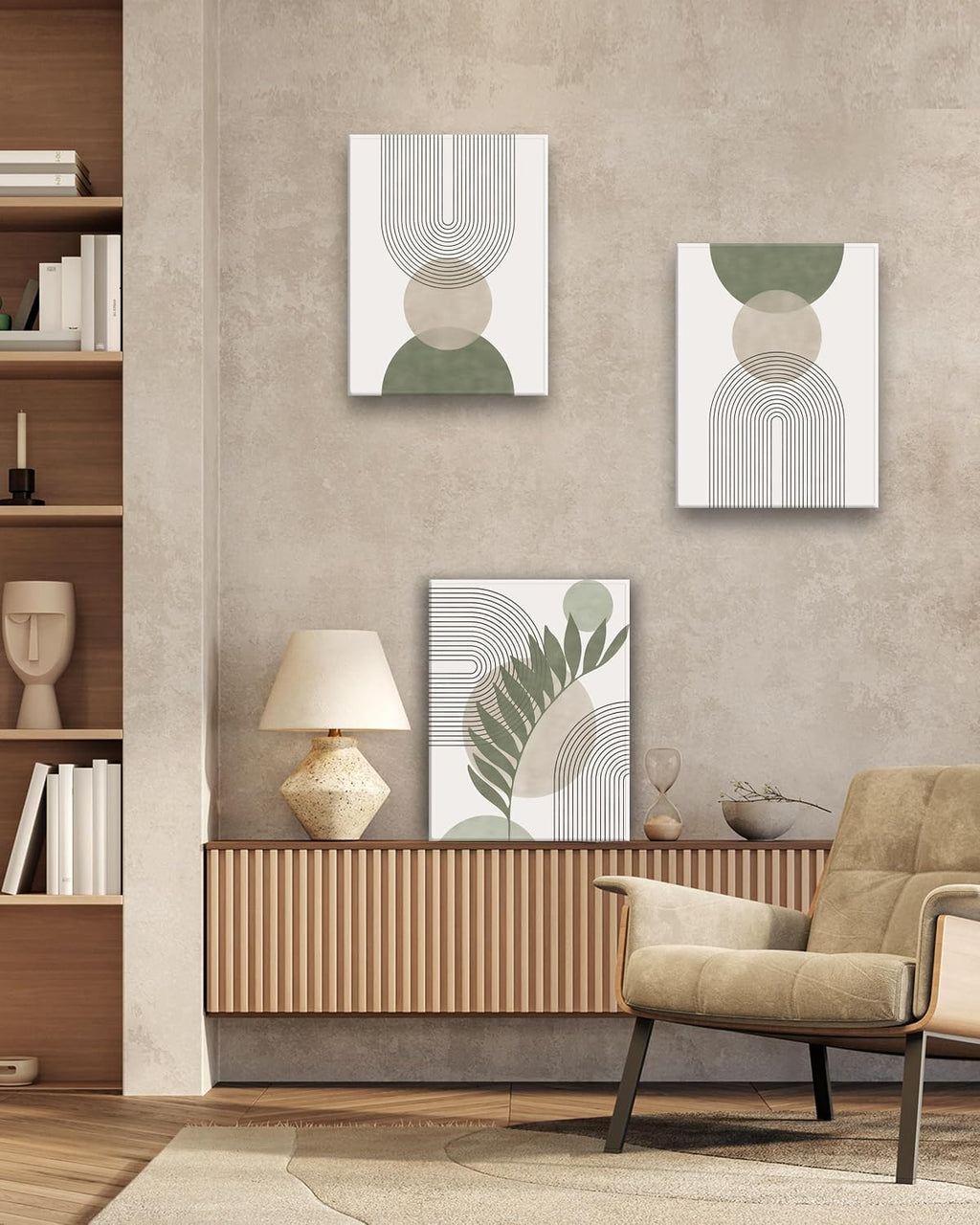 HesenDot Sage Green Boho Framed Canvas Wall Art - 3 Pack for Bedroom/Bathroom/Office