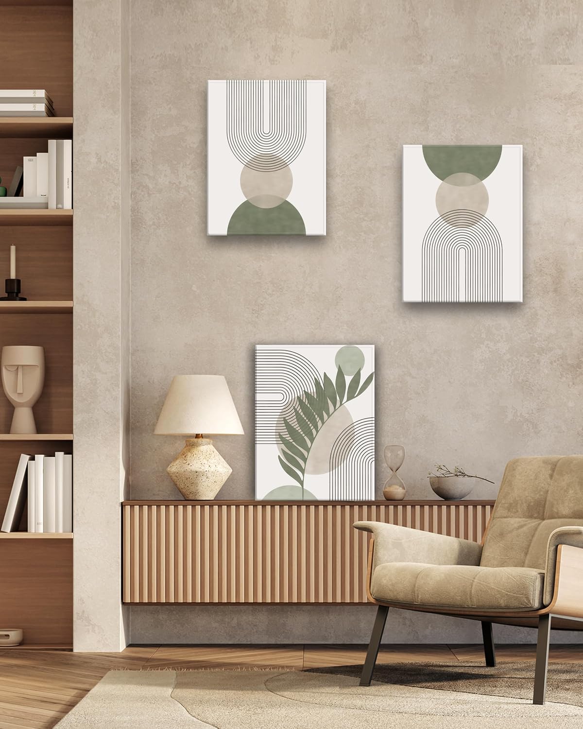 HesenDot Sage Green Boho Framed Canvas Wall Art - 3 Pack for Bedroom/Bathroom/Office