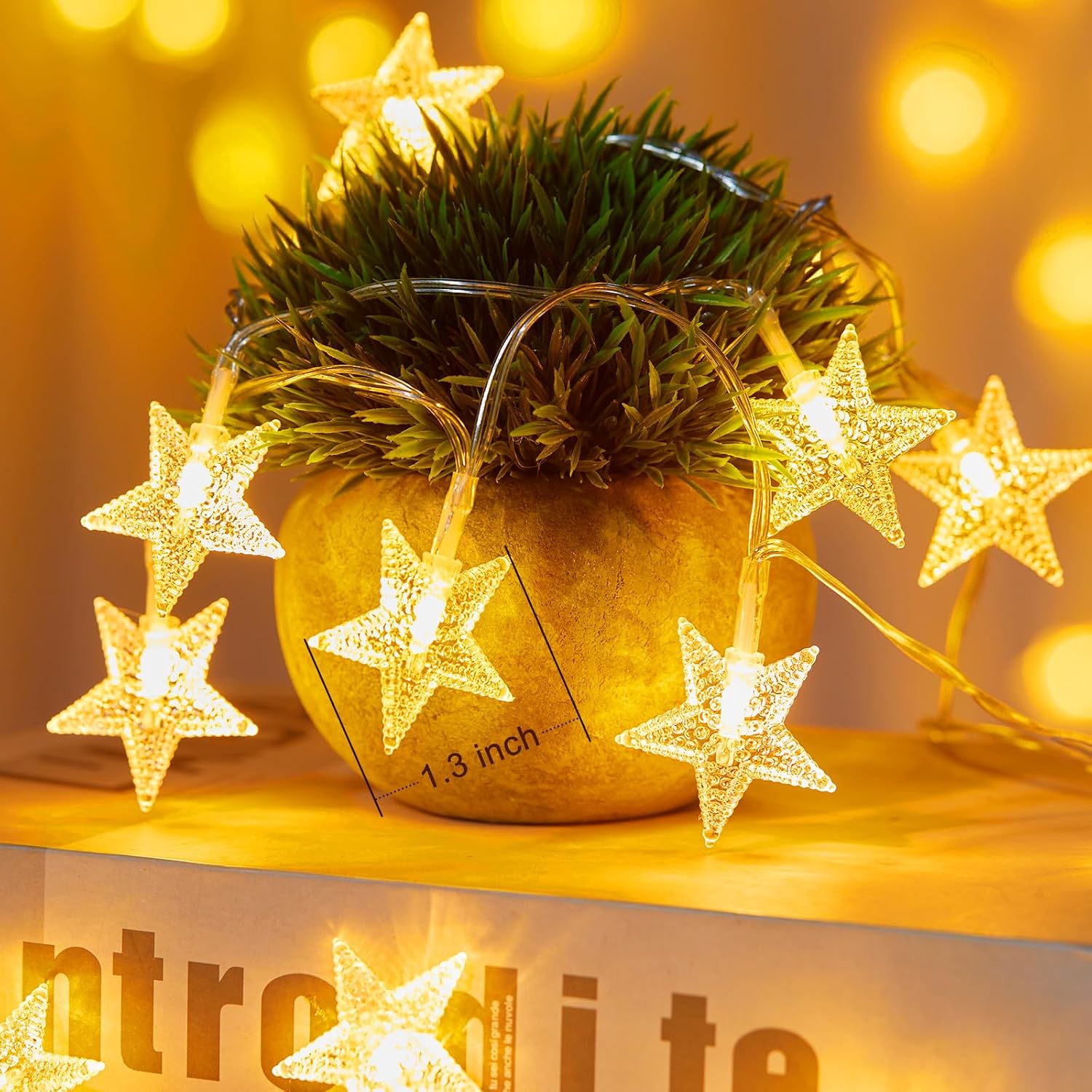 Minetom 17ft 50-LED Battery Timer Star Fairy String Lights for Indoor Outdoor Decor