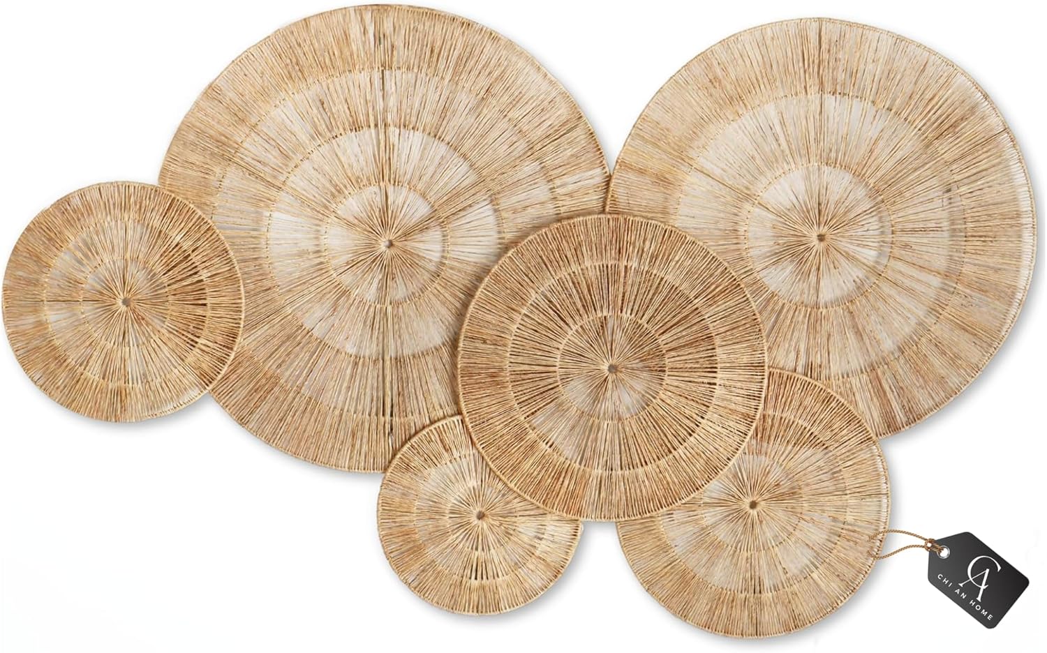Chi An Home Boho Jute Wall Decor Baskets Set of 6 for Living Room Bedroom