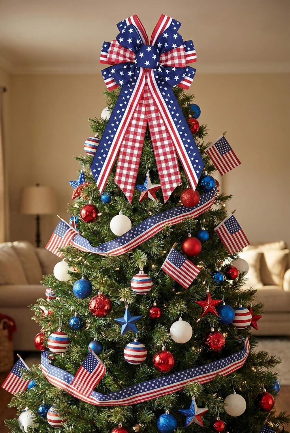 Large Patriotic Wreath Bow - Kutyndrix 4th of July Decor