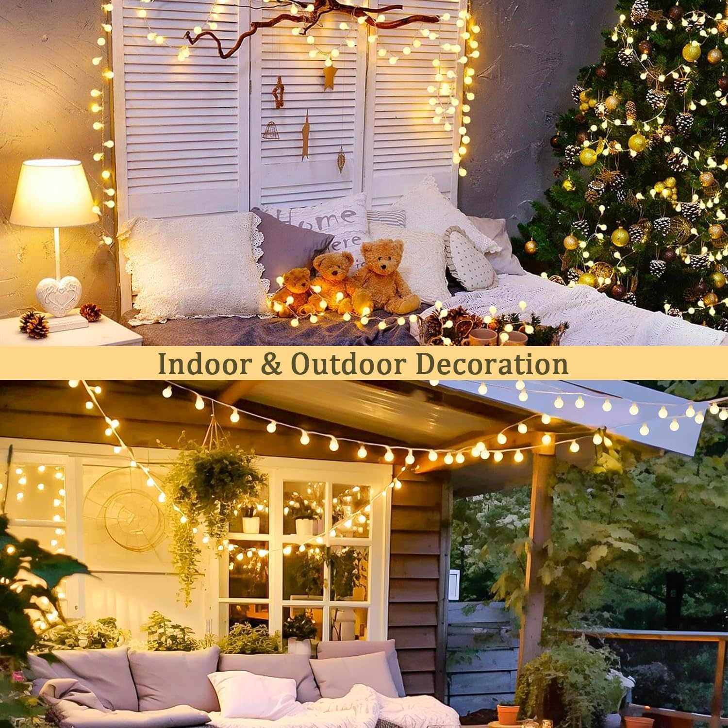 JMEXSUSS 100 LED Globe String Lights - 33ft Warm White Plug-in with Remote, 8 Modes