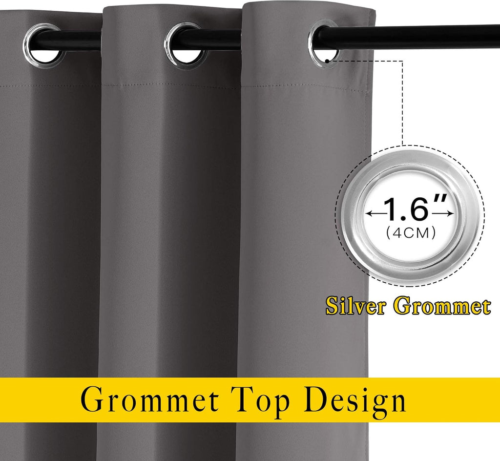 NICETOWN Gray Thermal Blackout Curtains 84" Long - Grommet Top Light Blocking Drapes (2 Panels)
